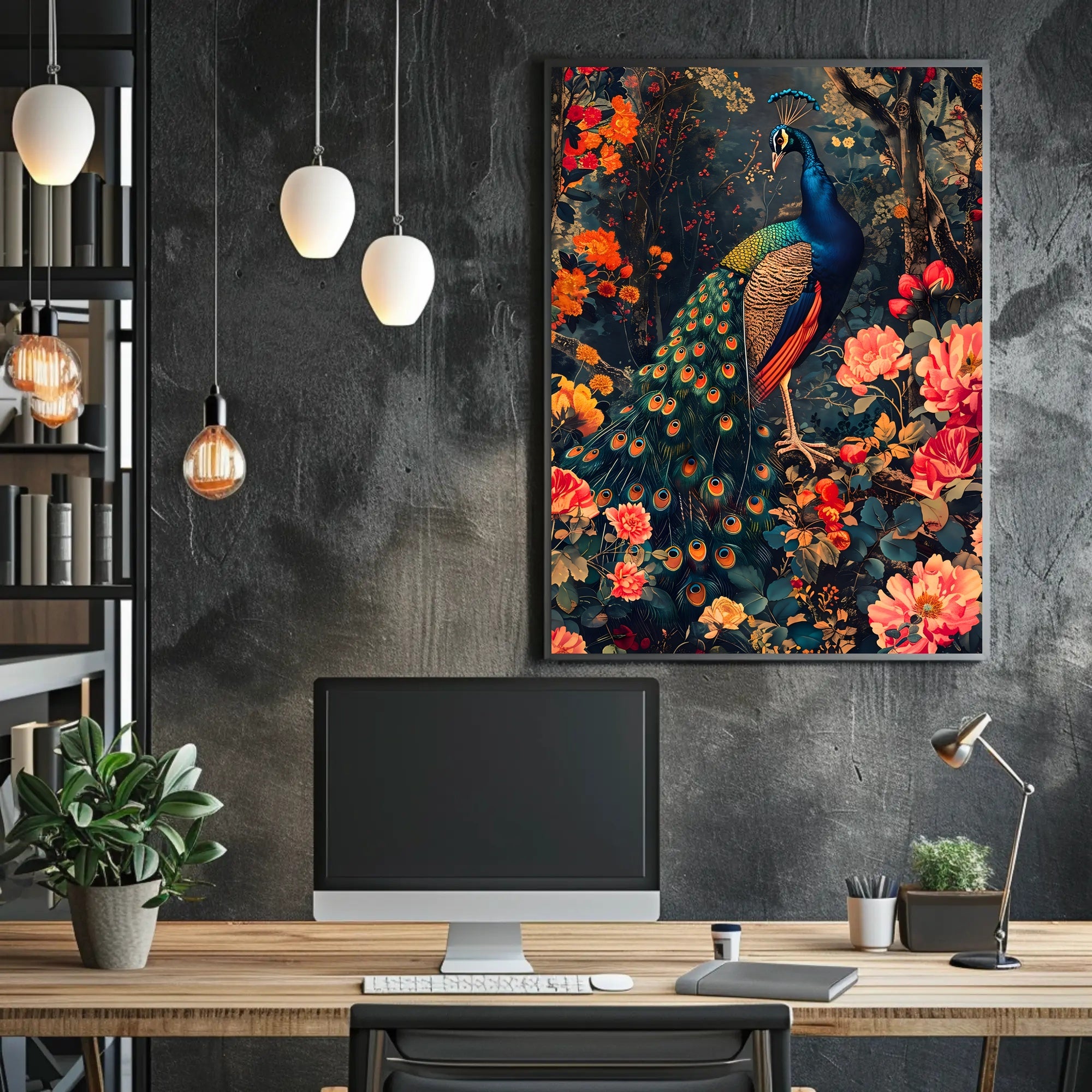 Vibrant Peacock In Bloom William Morris Art Poster