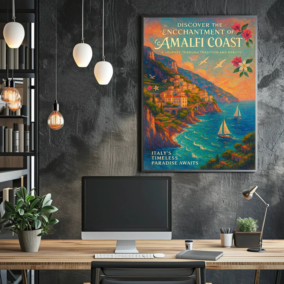 Amalfi Coast Impressionist Art Poster: Vibrant Mediterranean Scene