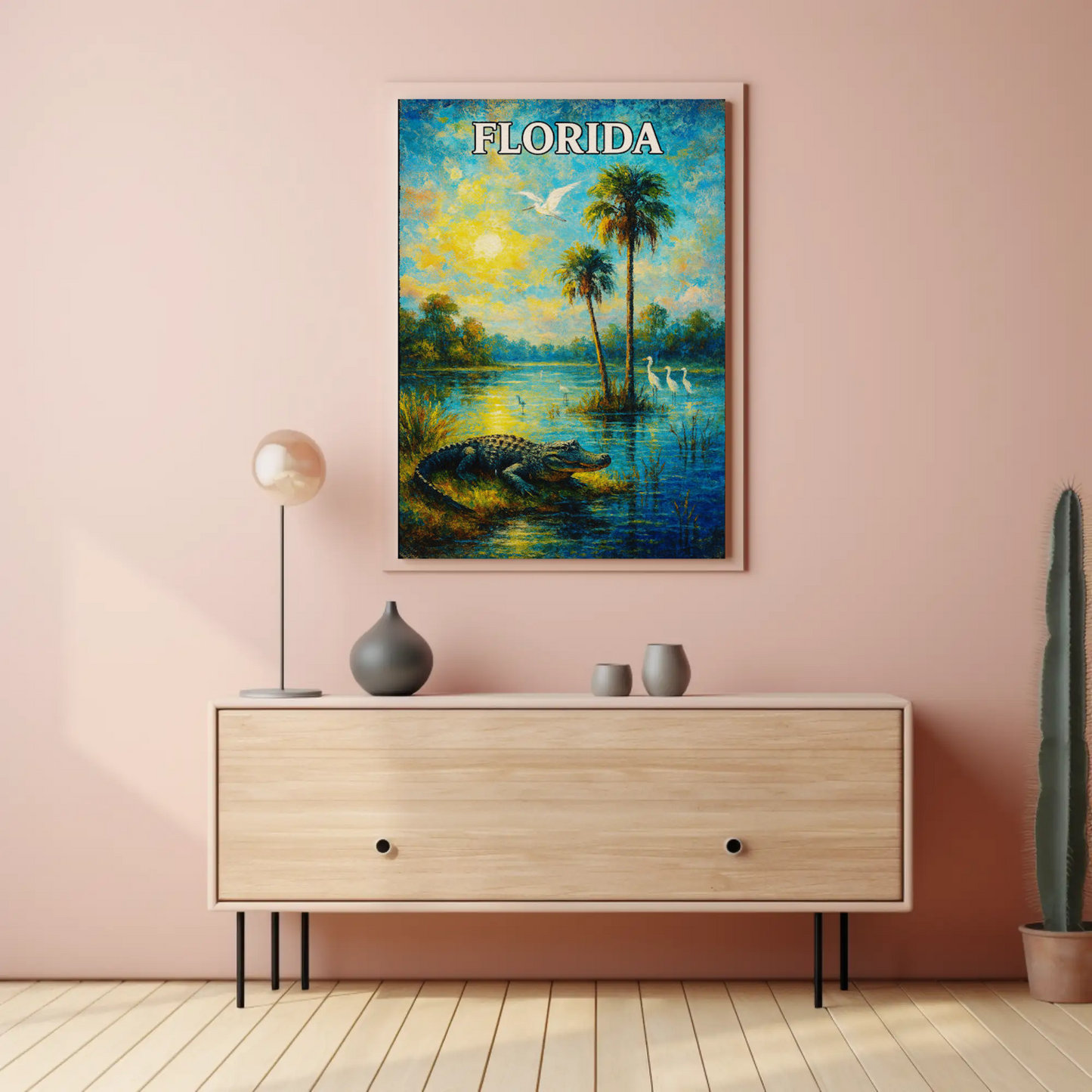 Florida Everglades Alligator Palms Wildlife Nature Poster