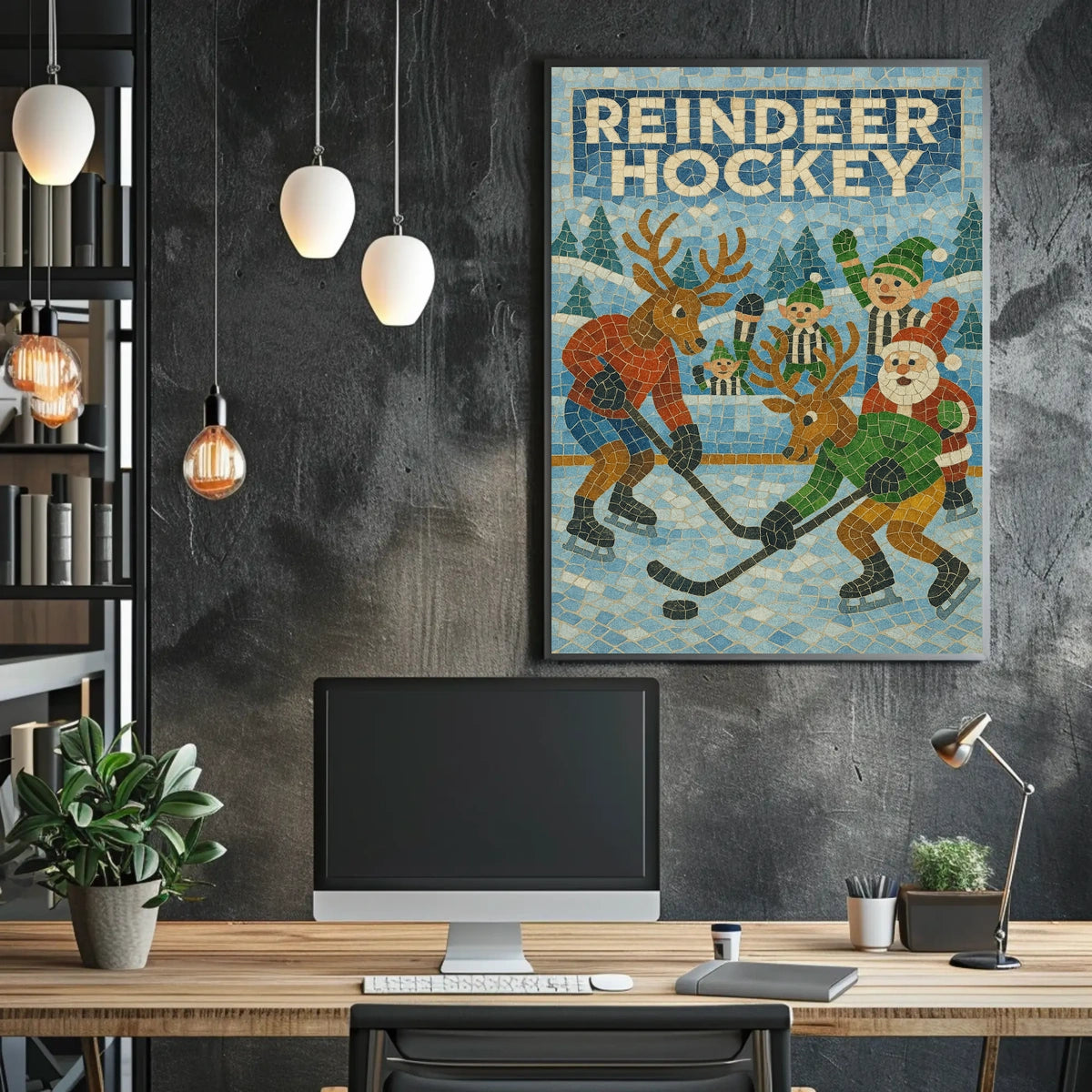Reindeer Hockey Holiday Sports Poster