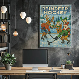 Reindeer Hockey Holiday Sports Poster