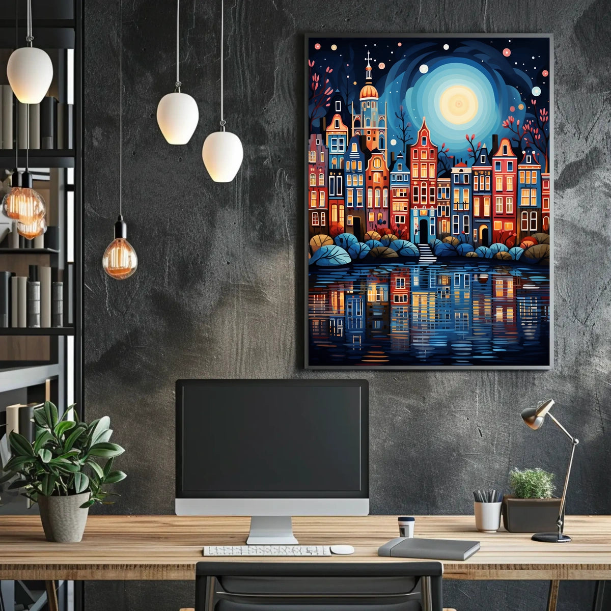 Charming European Townhouses Canal Travel Poster