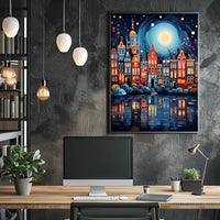Charming European Townhouses Canal Travel Poster