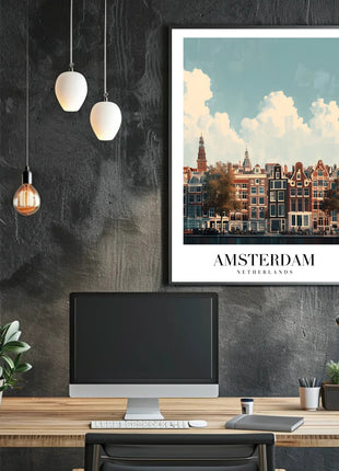Amsterdam's Iconic Canal View Urban or Cityscape Poster