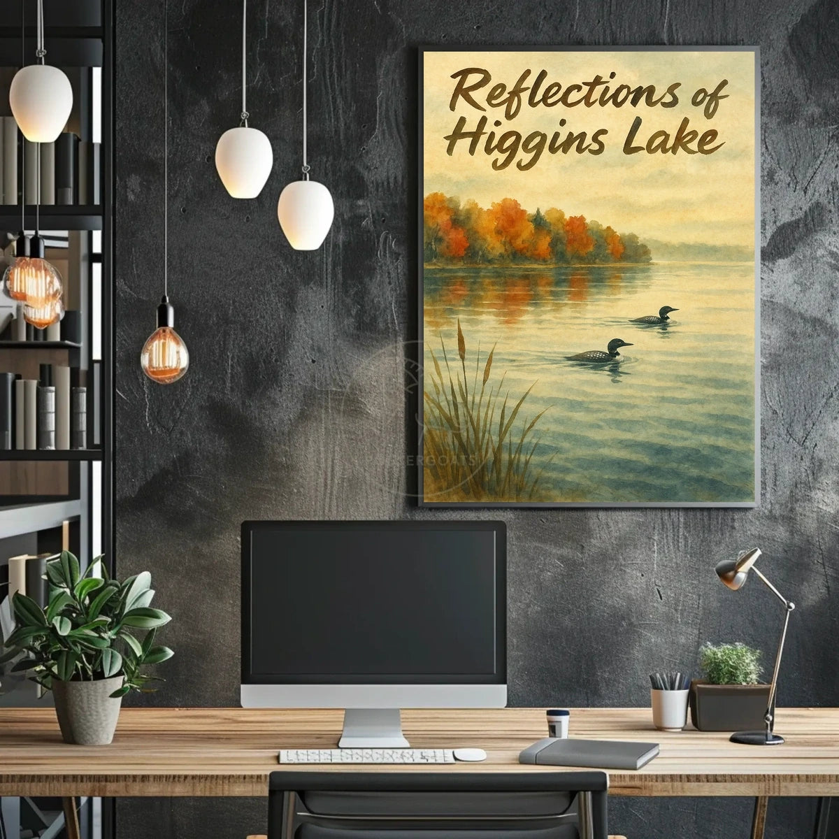Higgins Lake Watercolor Tranquility Artistic Poster
