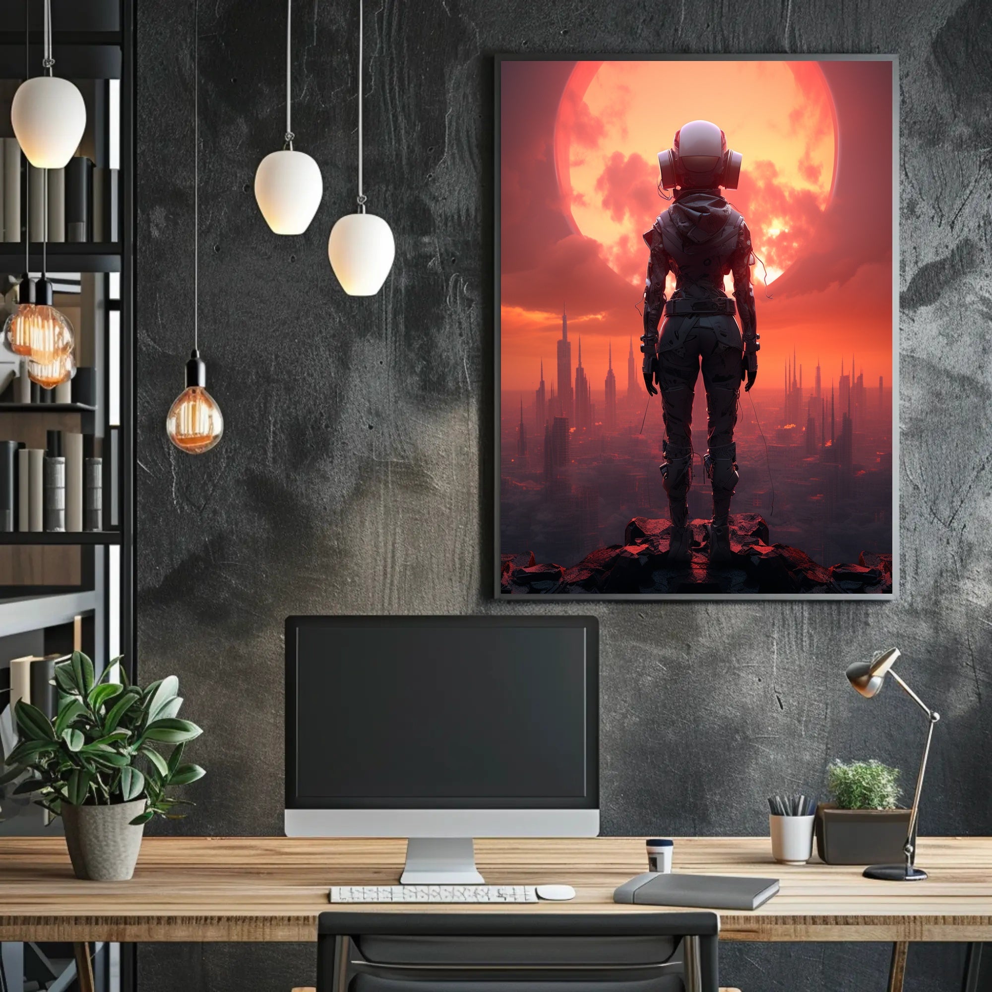 Futuristic Explorer At Sunset Poster PosterGoat