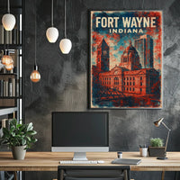 Fort Wayne Retro Cityscape Travel Poster
