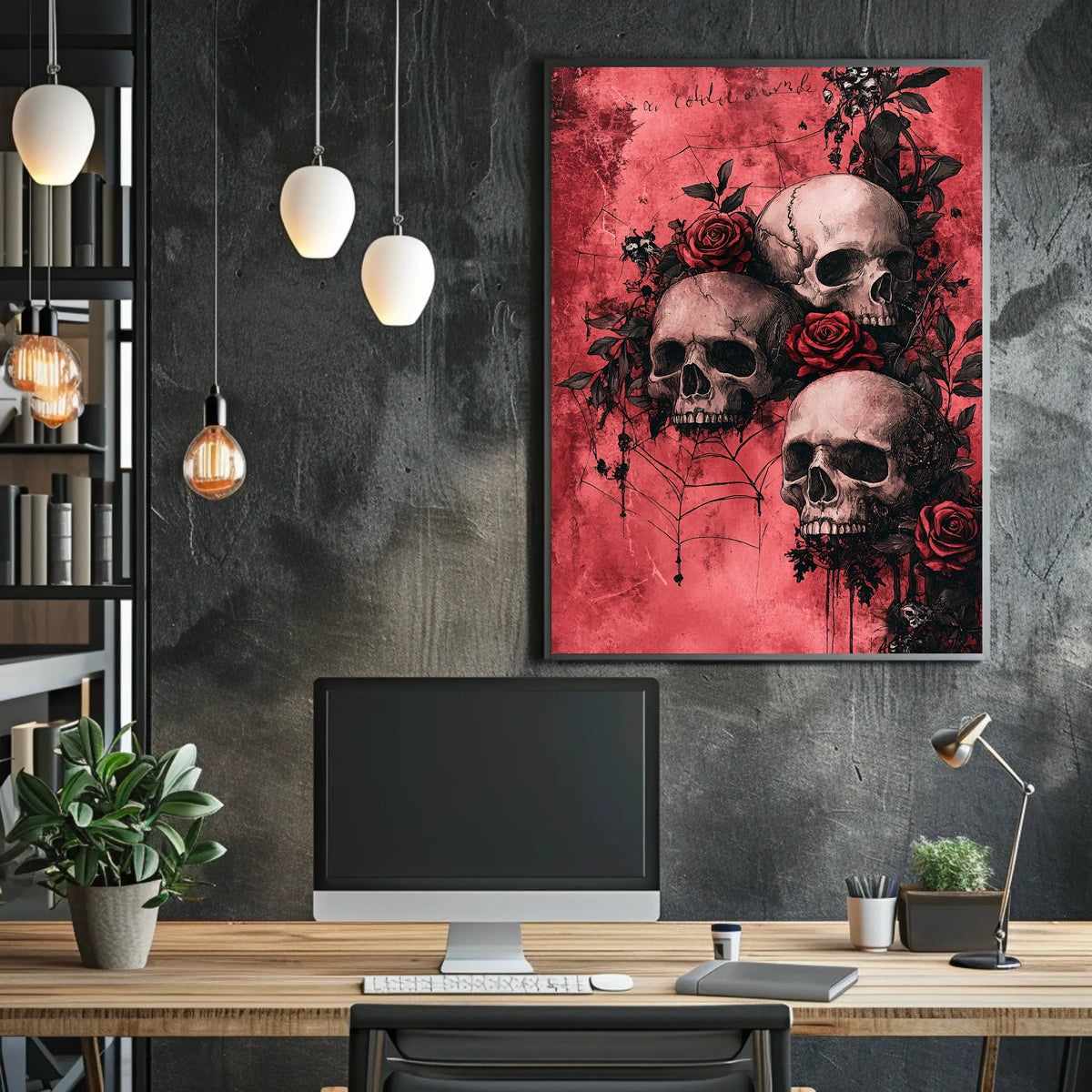Gothic Skull and Rose Art Print - Artistic Poster