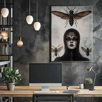 Eerie Gothic Woman with Insects: Artistic Poster PosterGoat