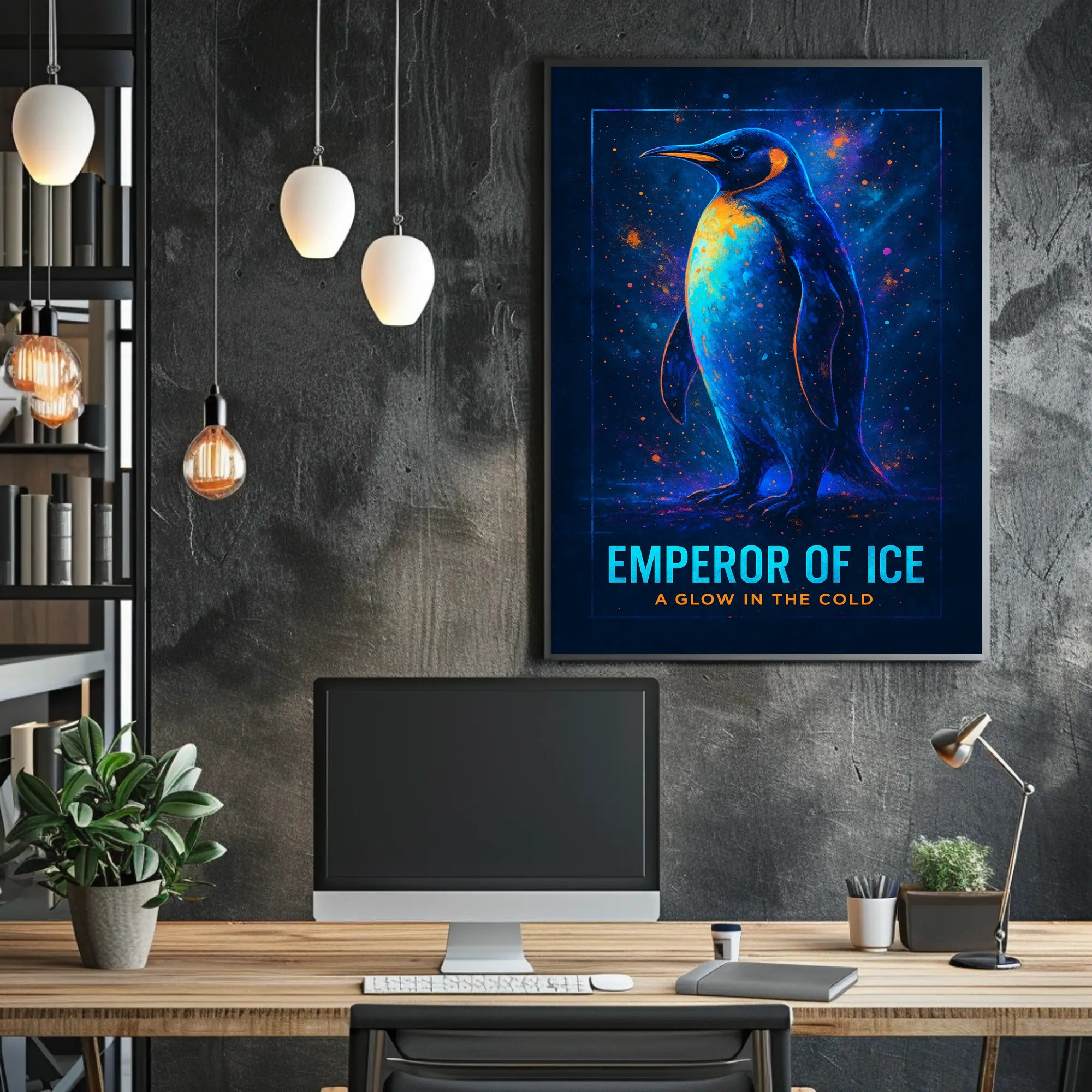 Emperor Penguin Poster Neon Glow Wall Art Print