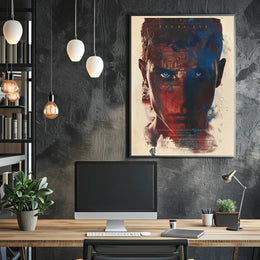 Menacing Creature in Fiery Dystopian Landscape Poster PosterGoat