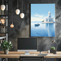 Serene Greek Coastal Scene Minimalist Travel Poster