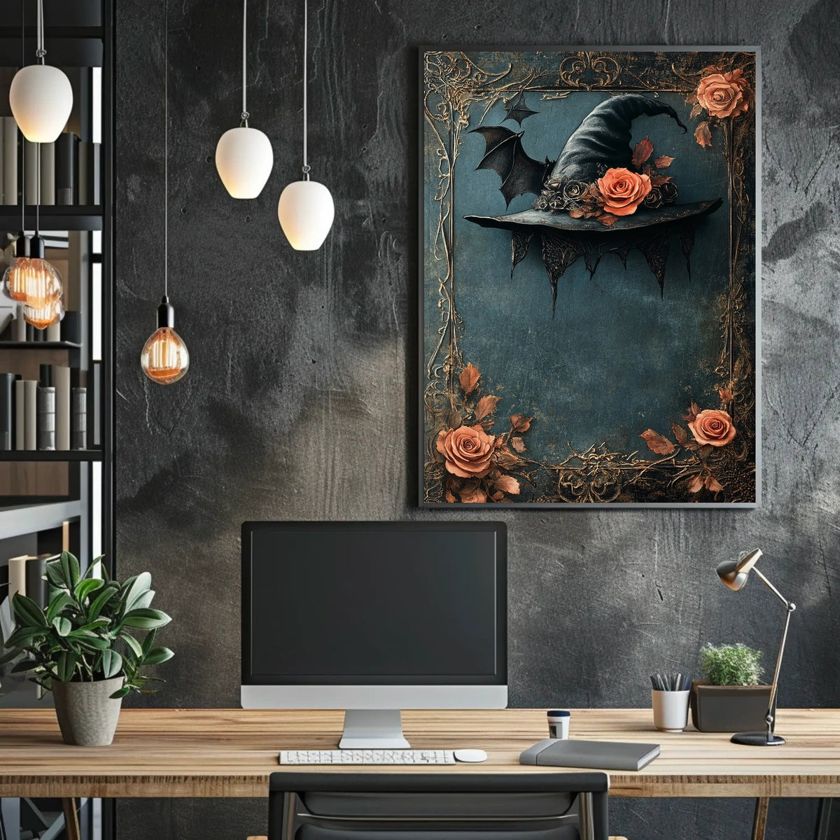 Witch's Hat and Roses Gothic Art Poster
