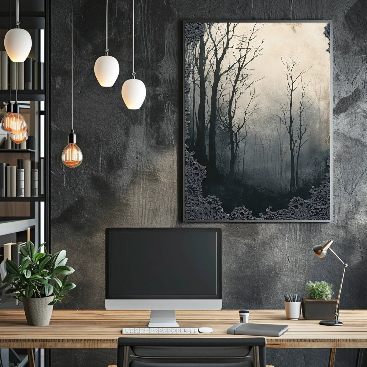 Misty Monochrome Forest Artistic Poster