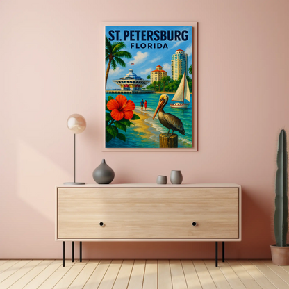 St Petersburg Florida Waterfront Pier Pelican Poster