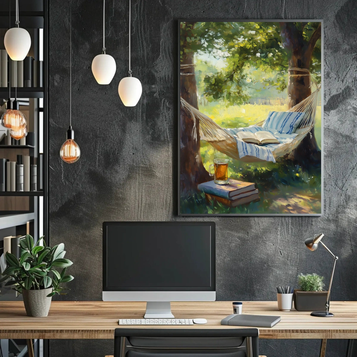 Relaxing Outdoor Hammock Between Trees With Books Poster