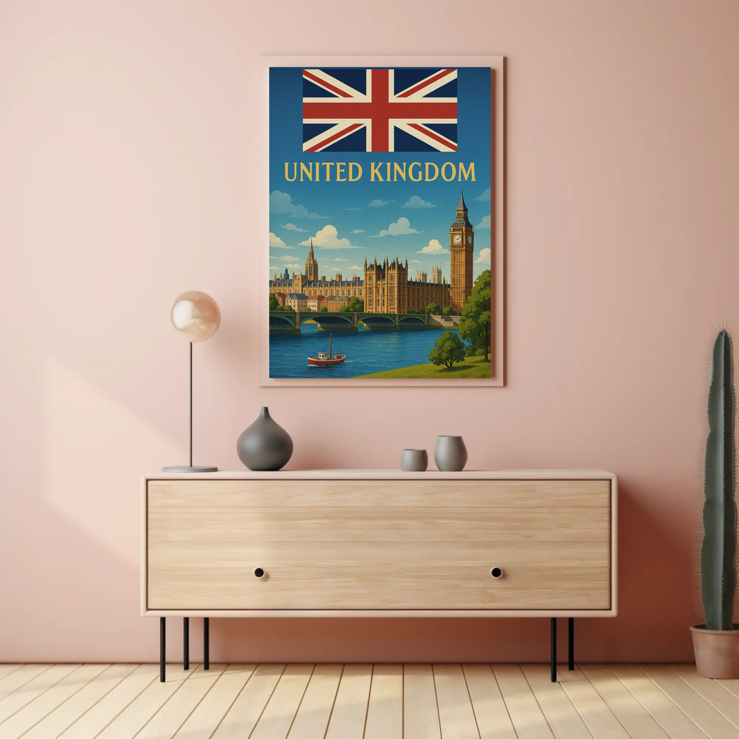 Majestic United Kingdom Iconic Landmarks Vintage-Style Travel Poster