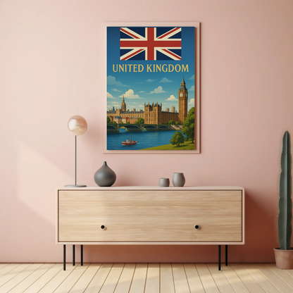 Majestic United Kingdom Iconic Landmarks Vintage-Style Travel Poster