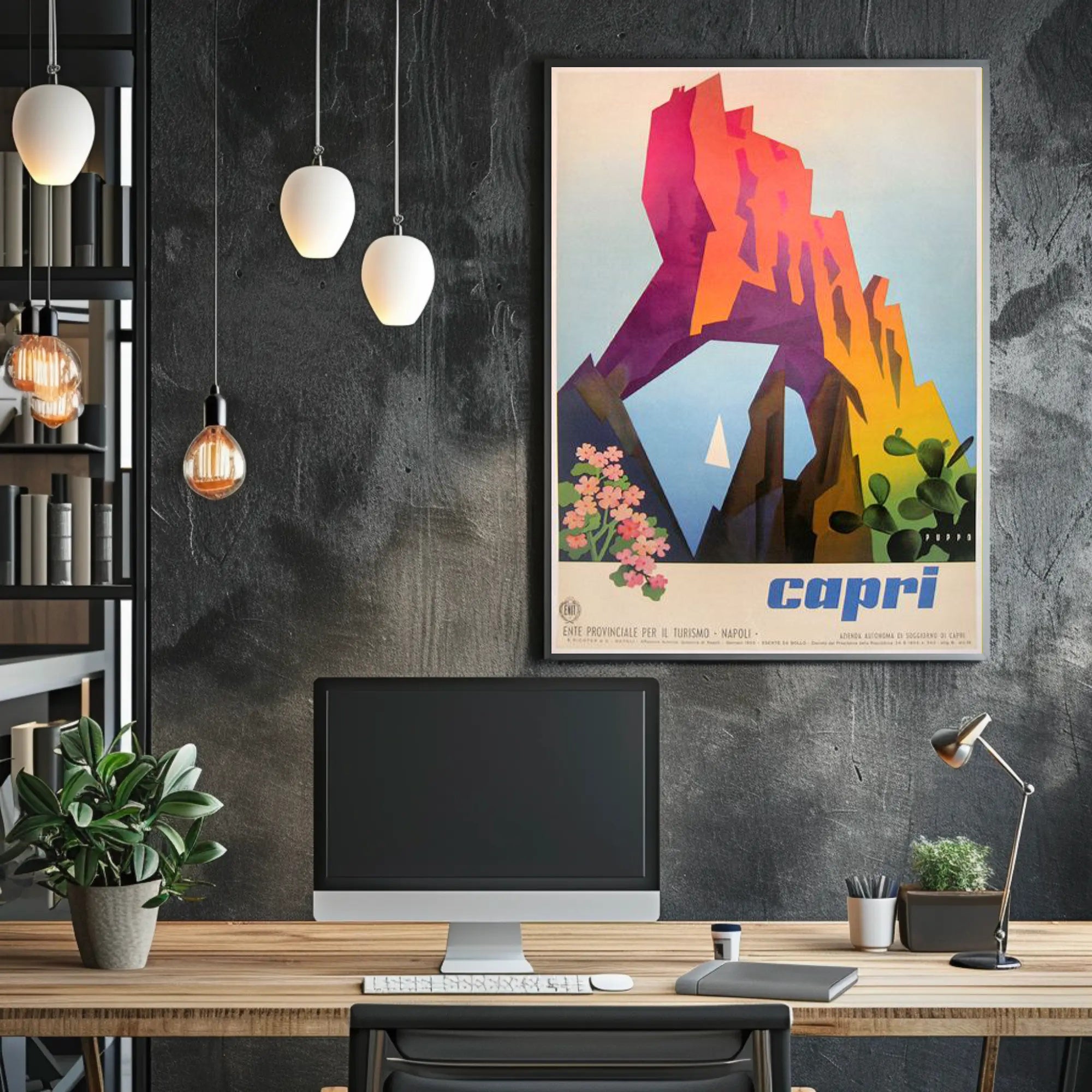 Capri Cliffs Travel Art: Modern Geometric Shapes Travel Poster PosterGoat