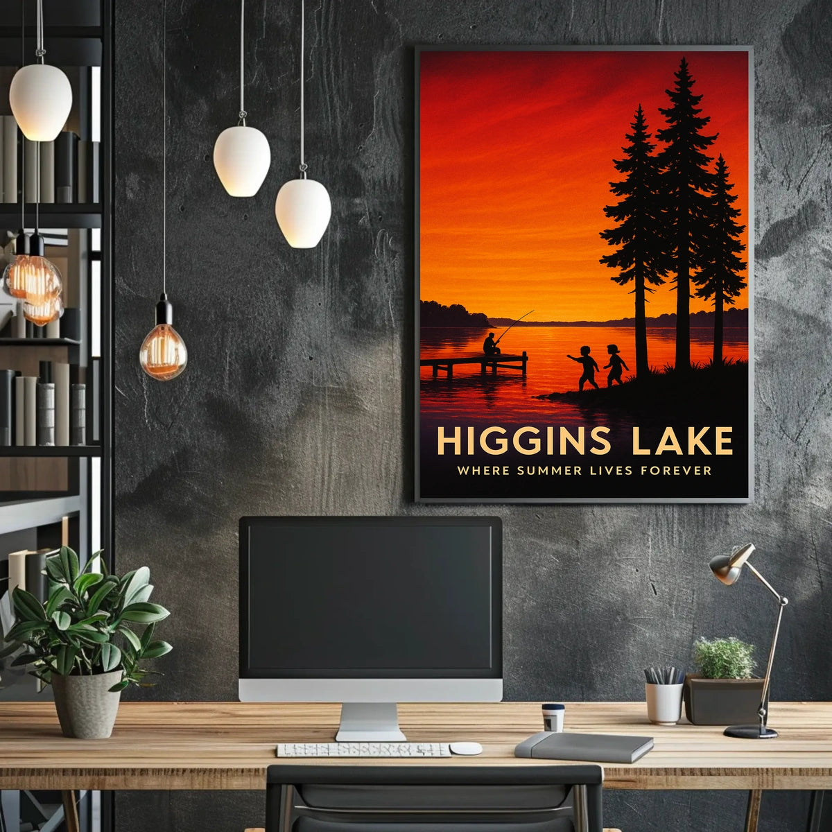 Lakeside Serenity Serene Sunset Fishing Poster