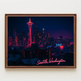 Neon Night in Seattle Poster