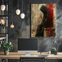Mysterious Hooded Figure Abstract Artistic Poster PosterGoat