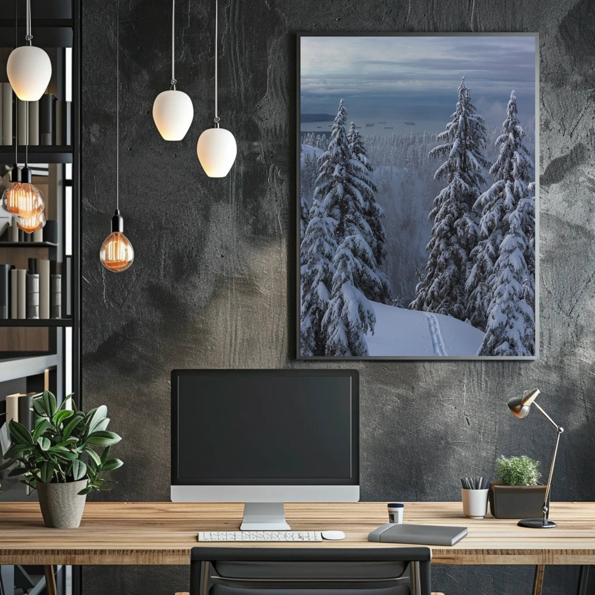 Serene Winter Landscape with Ski Tracks National Park Poster
