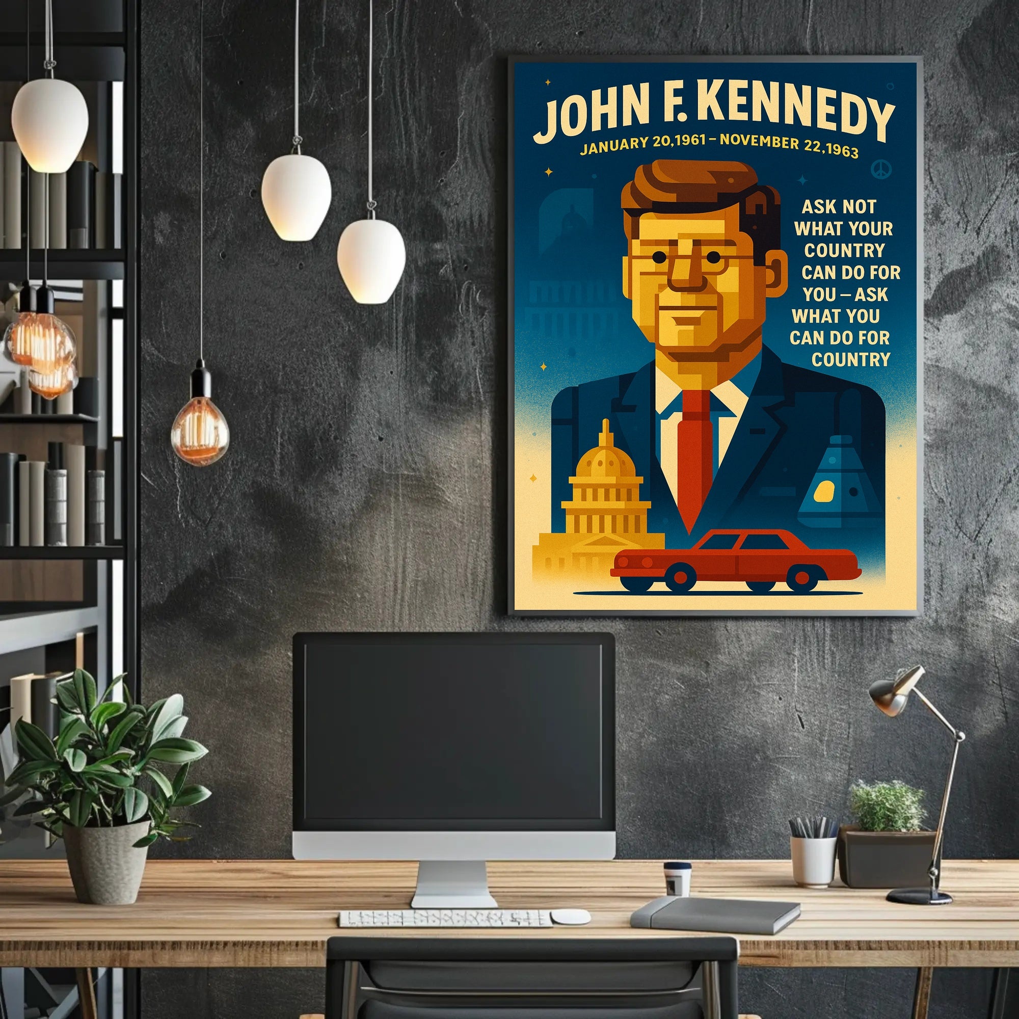 JFK Vintage Patriotic Art Print Historical or Presidential Poster