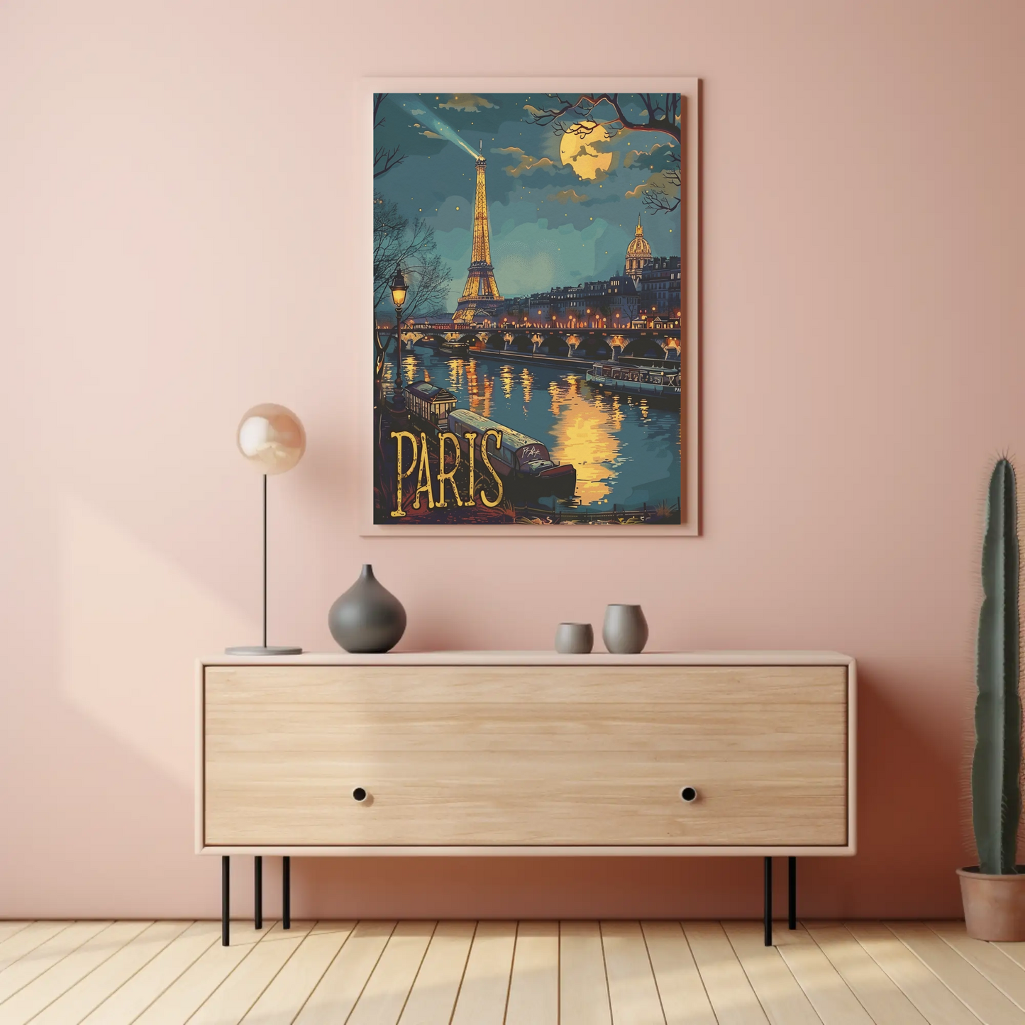 Paris Eiffel Tower Night Lights River Travel Poster