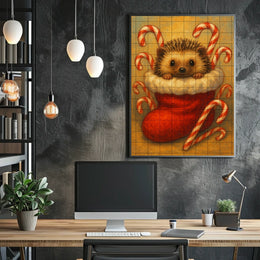 Festive Hedgehog In Stocking Poster