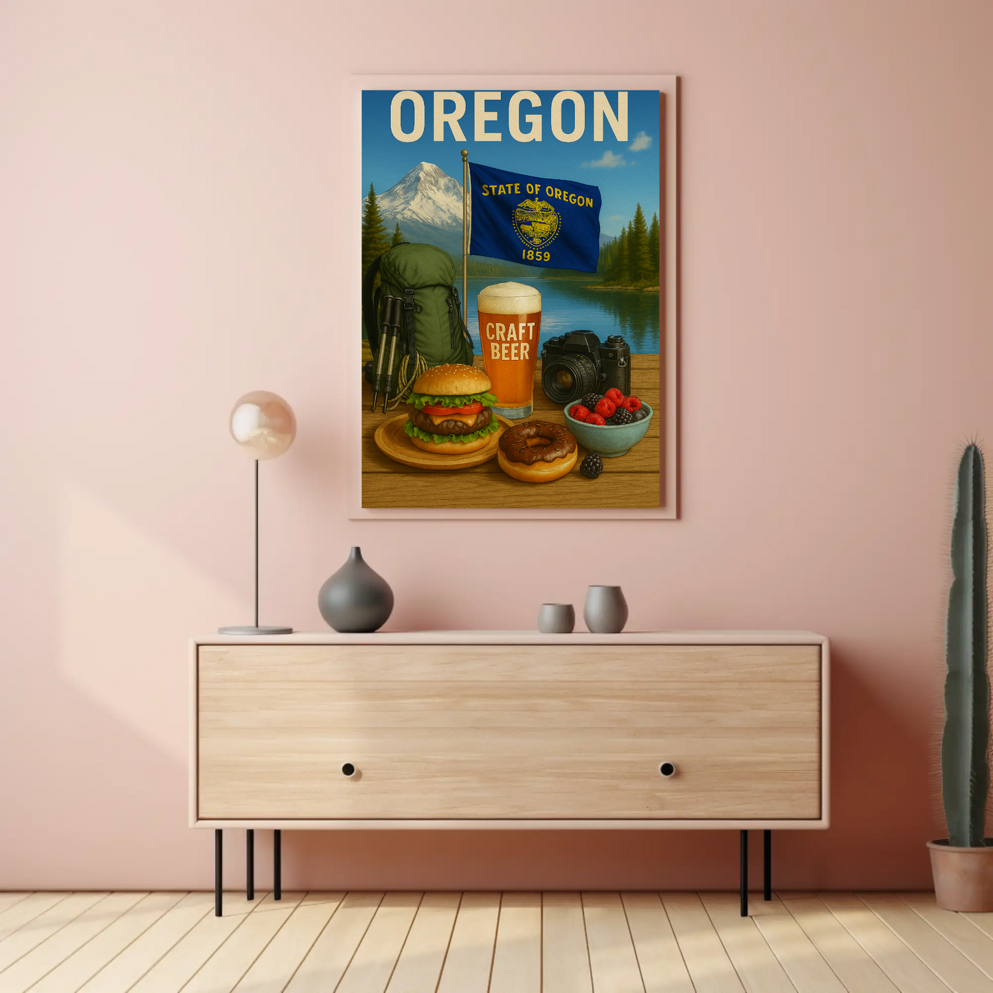 Oregon Craft Beer Forest Burger Mountain Travel Poster