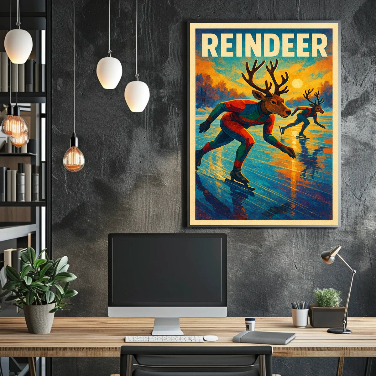 Reindeer Ice Skating Poster