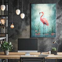 Flamingo In The Rain Poster