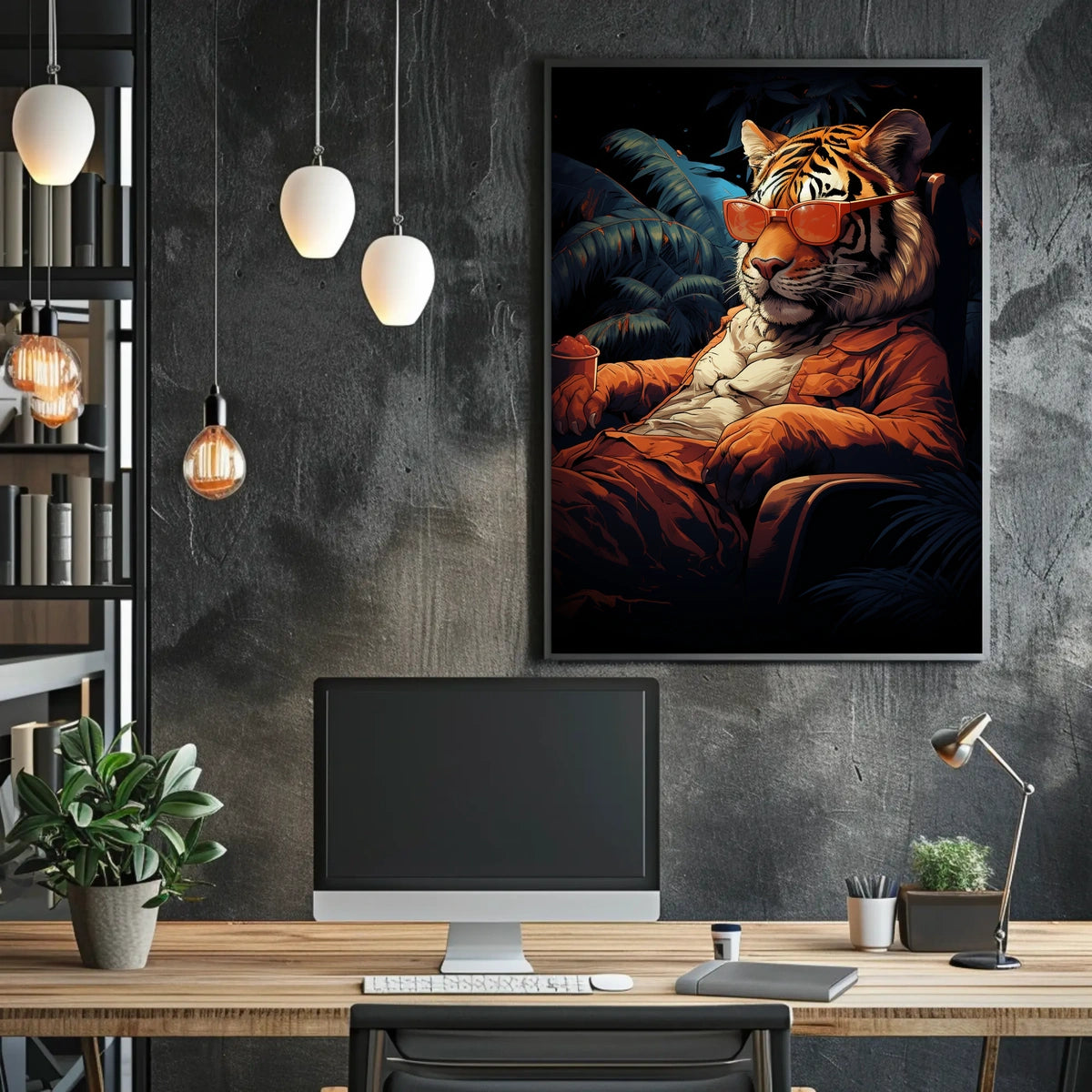 Stylized Tiger in Tropical Paradise Animal Poster