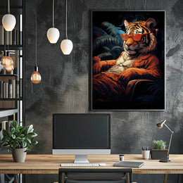 Stylized Tiger in Tropical Paradise Animal Poster