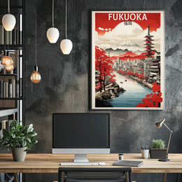 Fukuoka Cityscape Art Print Japanese Travel Poster