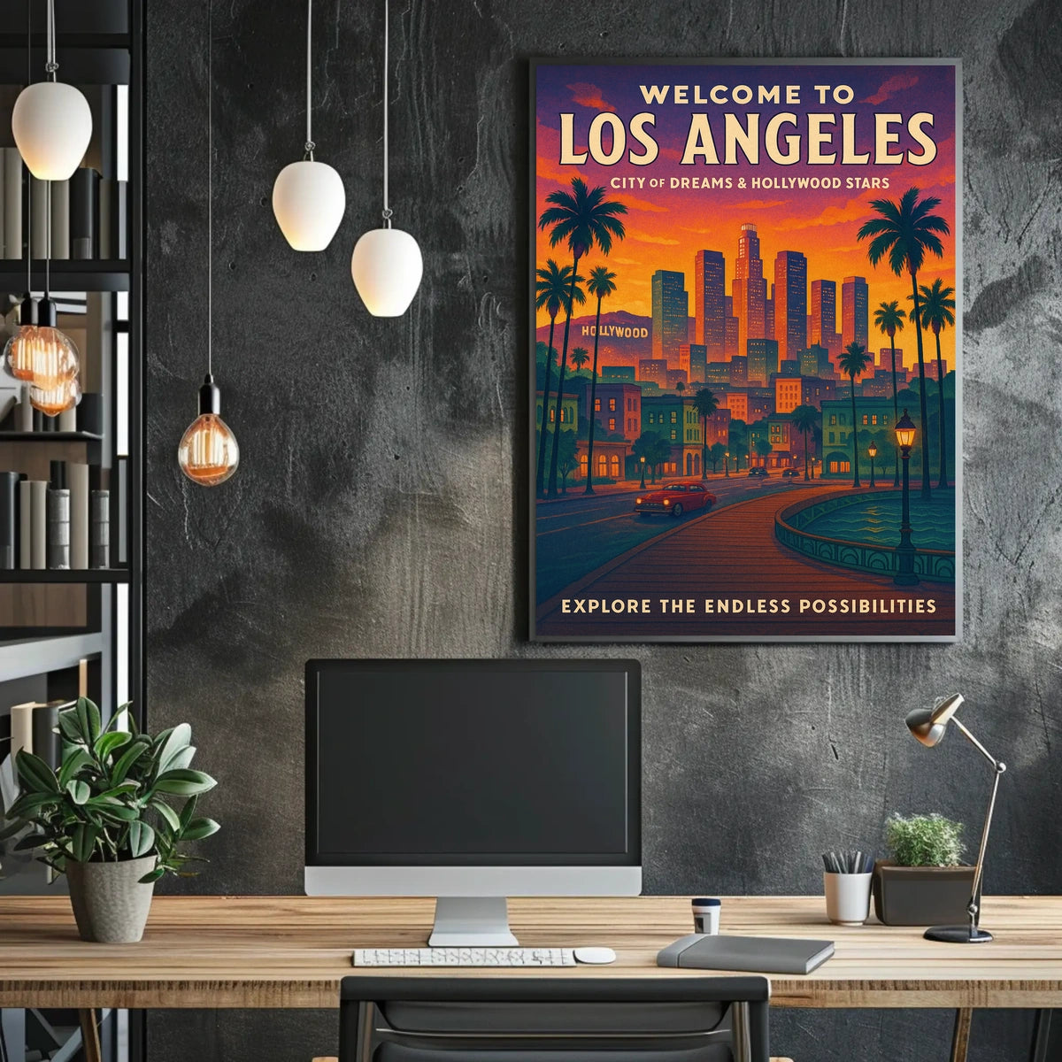 Los Angeles Skyline Retro Travel Poster Art Print