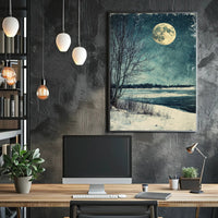 Serene Winter Moonlight Landscape Vintage Art Poster