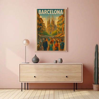 Barcelona Sagrada Familia Street Travel Poster