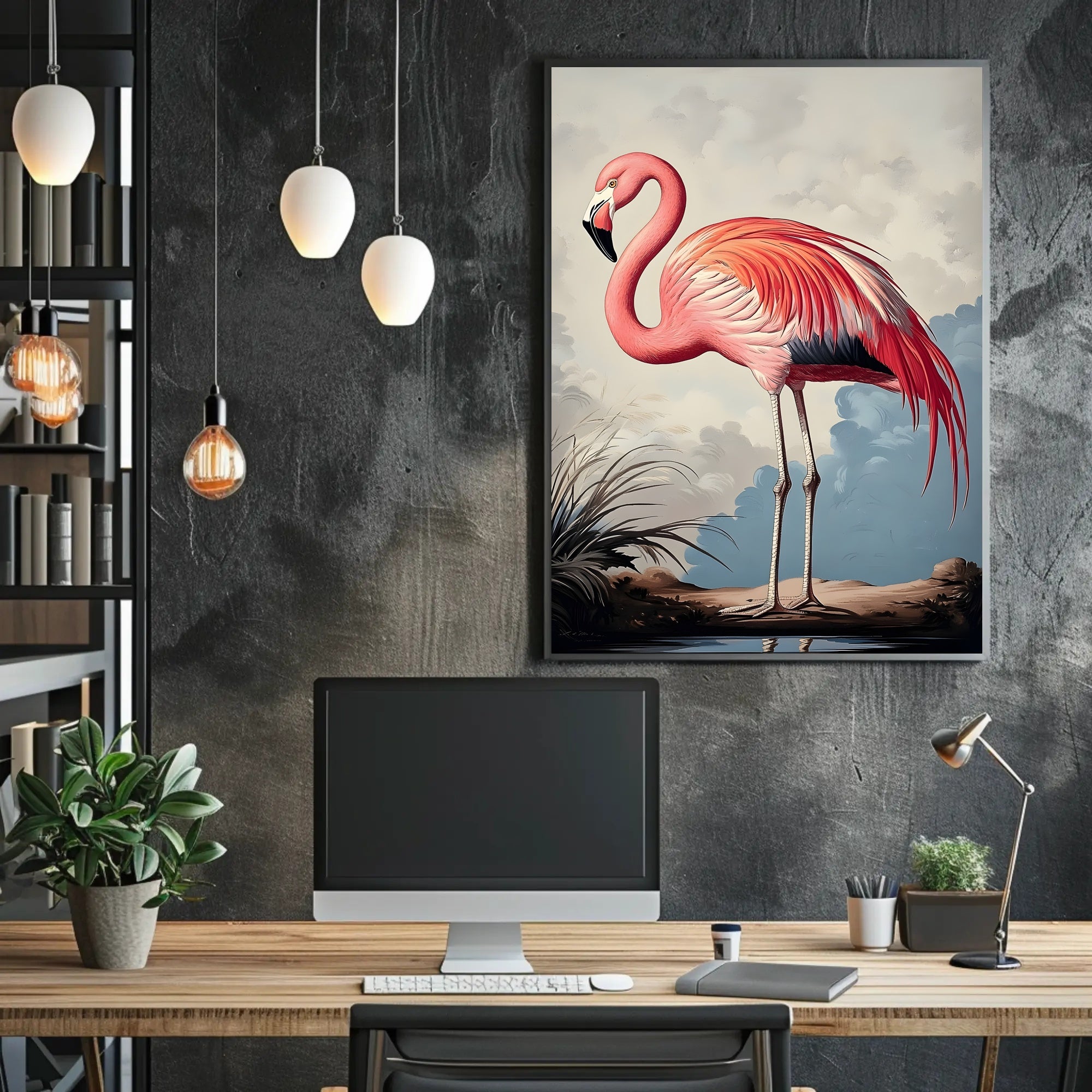 Flamingo Illustration Poster Vintage Tropical Wall Art