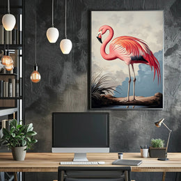 Flamingo Illustration Poster Vintage Tropical Wall Art