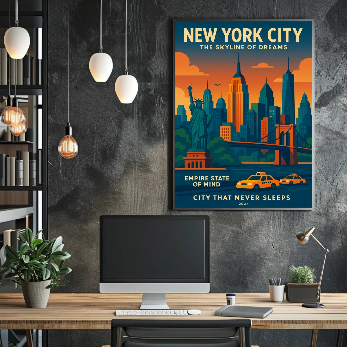 New York City Skyline Poster Dreamy Urban Wall Art Decor