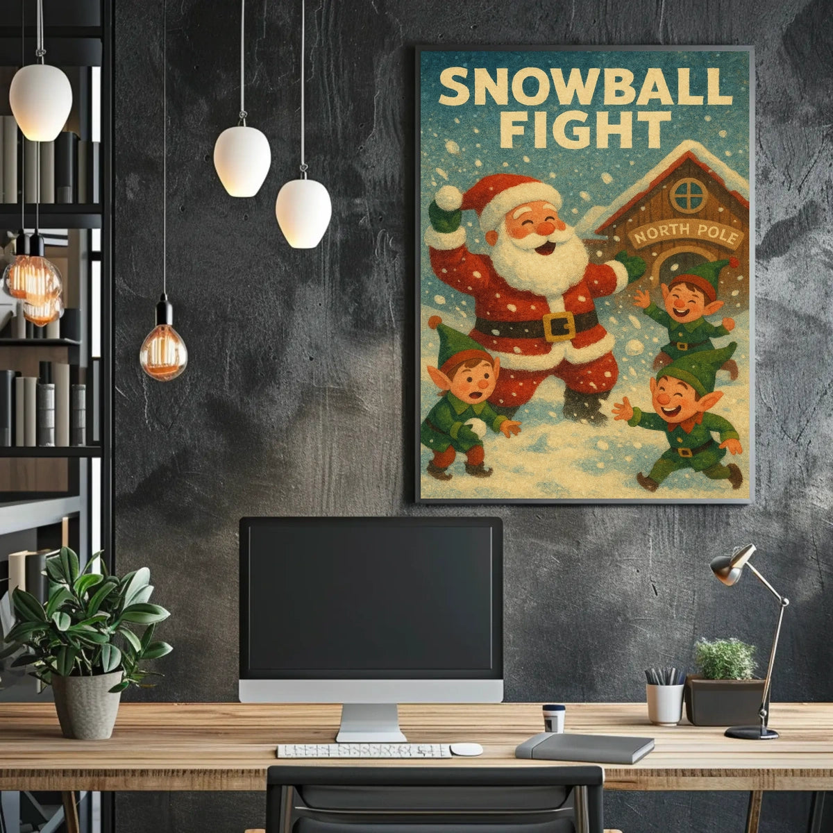 Festive Vintage Santa and Elves Christmas Poster