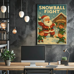 Festive Vintage Santa and Elves Christmas Poster