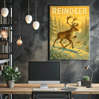 Reindeer On Skis Poster