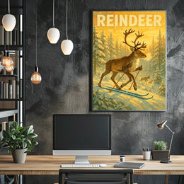 Reindeer On Skis Poster