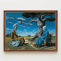 Surreal Desert Conversation with Human-Nature Elements Fantasy Poster