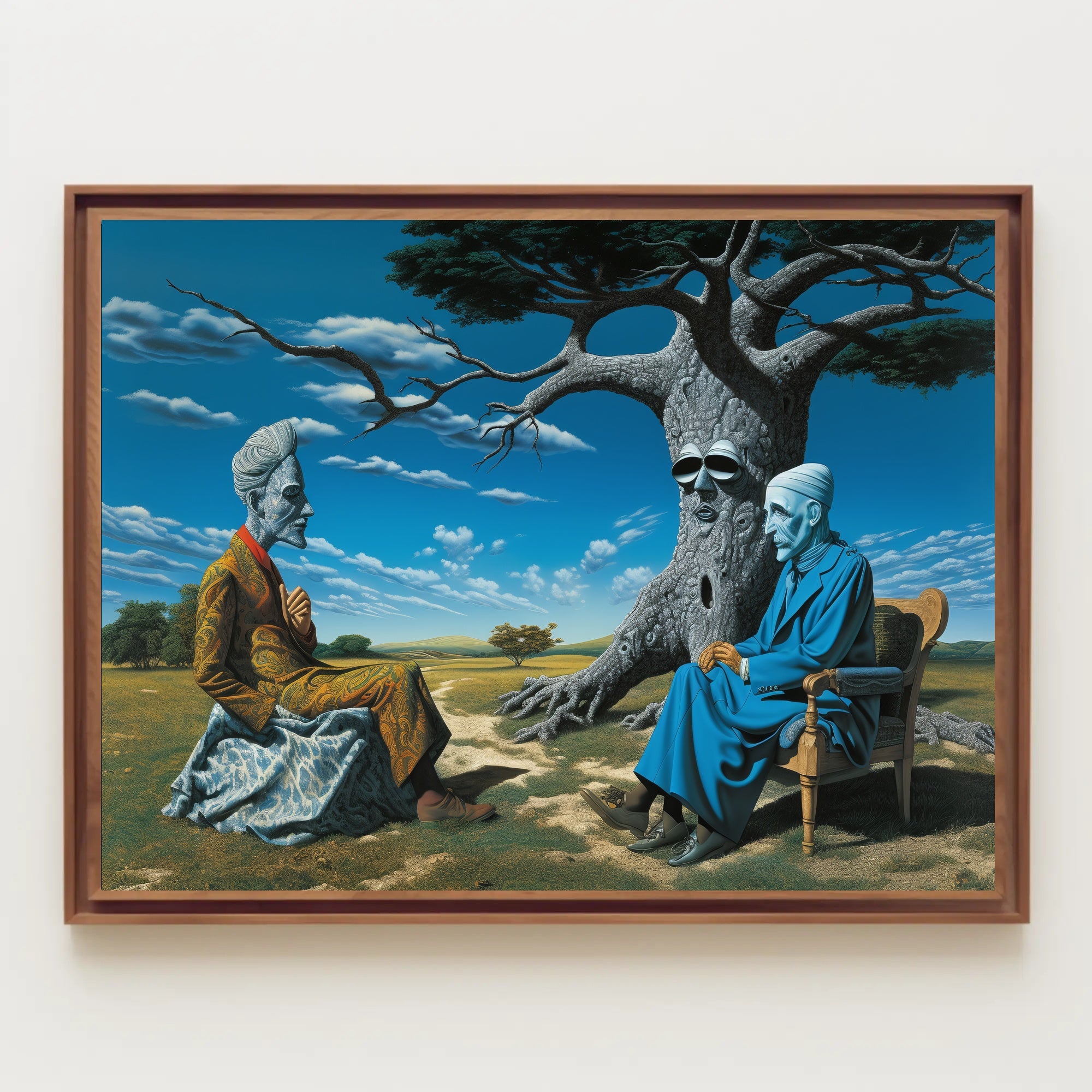 Surreal Desert Conversation with Human-Nature Elements Fantasy Poster