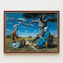 Surreal Desert Conversation with Human-Nature Elements Fantasy Poster