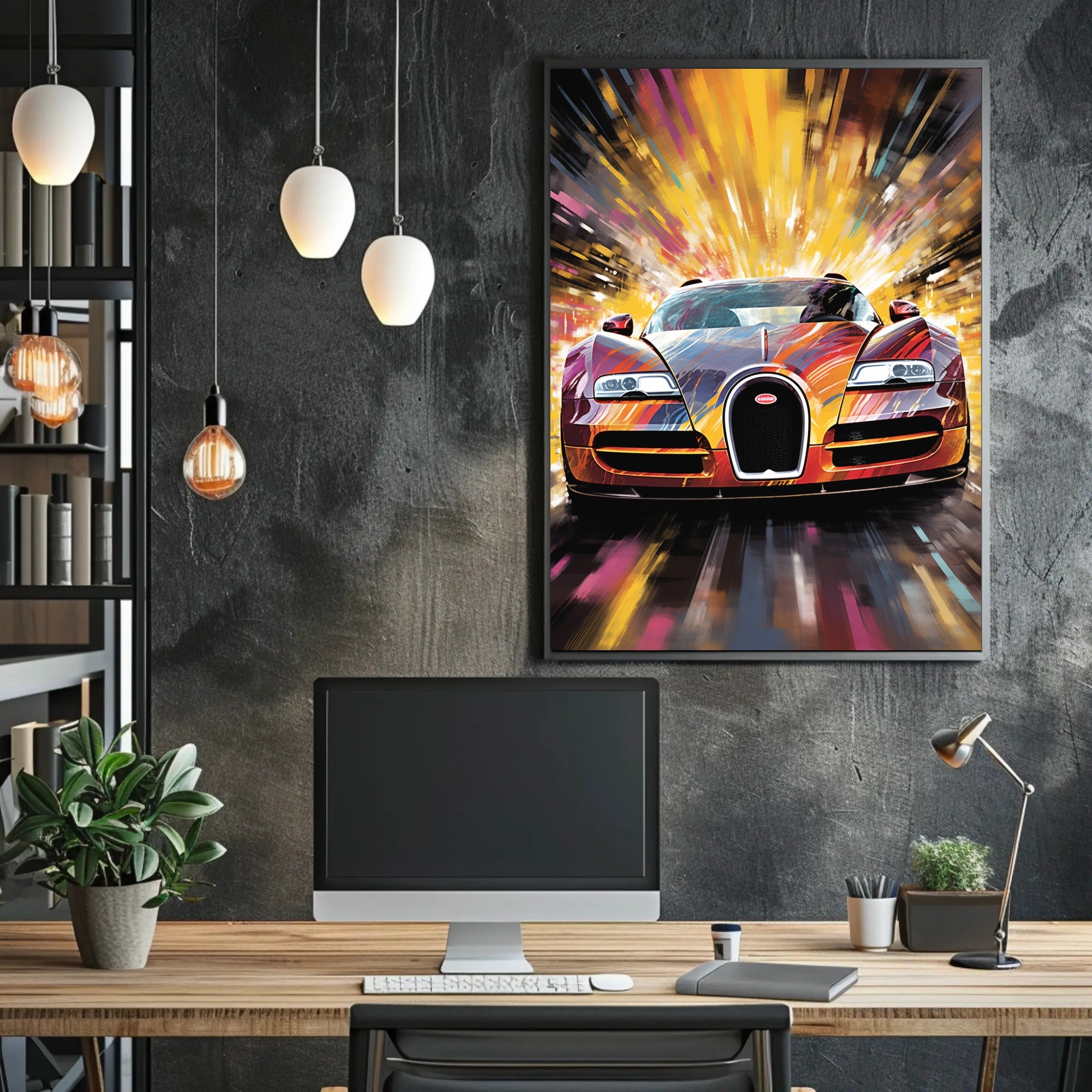 Fiery Sports Car Speed Chase Poster